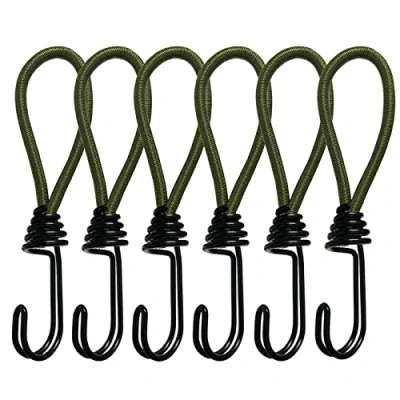 Imagen de SyiXute 6 Piezas Gancho de Cuerda Elástica,Gancho Expansor,15 cm,Tensores Elasticos con en Espiral para Pancartas,Tiendas,Sacos Dormir,Lonas Verde