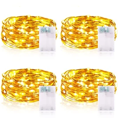 Imagen de Guirnalda Luces LED, 2M 20LEDs Pilas con Temporizador Mini Alambre de Cobre Cadena IP65 para Decoración Interior Exterior Bodas Fiesta Navidad (4 Piezas, Blanco Cálido)