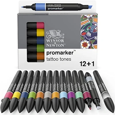 Imagen de Winsor &amp; Newton Promarker, Tonos Tattoo, Set de 12 + 1 blender