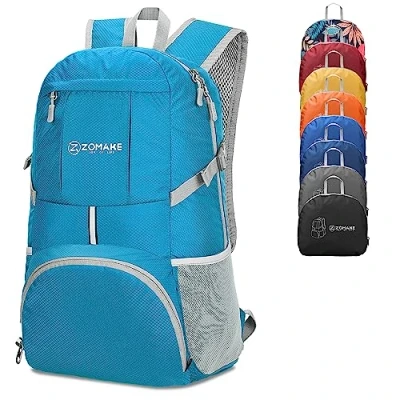 Imagen de ZOMAKE 35L Mochila Plegable Ligera Mochilas de Senderismo Pequeña para Hombre Mujer Viaje Trekking Deporte(Azul claro)