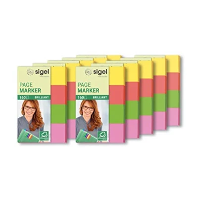 Imagen de SIGEL HN630 Marcapáginas de papel adhesivos, 10 fundas 160 tiras 50 x 20 mm, 4 colores