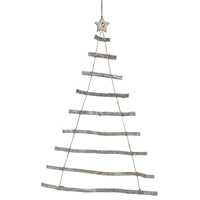 Imagen de Árbol de Navidad decorativo para pared, 90 cm, 9 ramas madera y cordón yute, con estrella encaje, decoración árbol