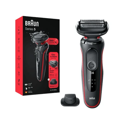 Imagen de Afeitadora Braun Series 5 51 R1200s, 3 Cuchillas, eléctrica para barba, EasyClean, Wet &amp; Dry, Rojo