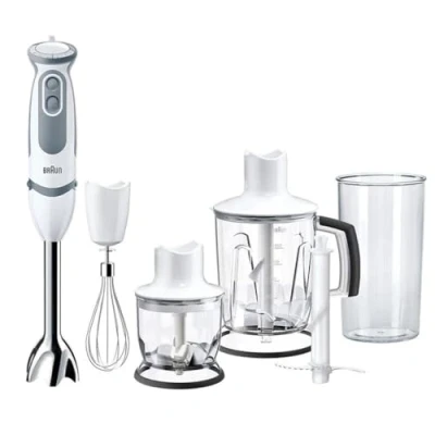 Imagen de Braun Minipimer 5245 Batidora de Mano, 1000 W, 21 Velocidades, Función Turbo, Anti Salpicaduras, Powerbell Plus, Vaso Medidor, Varillas, Minipicadora, Vaso, Cuchilla Picar Hielo, Blanco