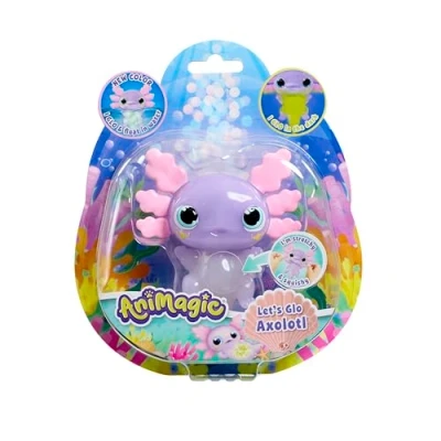 Imagen de Animagic Let’s GLO Axolotl Pastel Mascota Electrónica Brillante para Niños Desde 4 Años Cuerpo Extensible con Perlas de Agua Fosforescentes y LED UV Flota Brilla en el