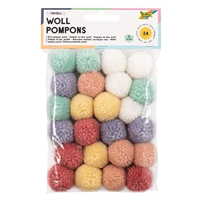 Imagen de folia Pompones de lana pastel, unidades, en 6 colores, aprox. 3 cm diámetro, ideal para manualidades coloridas, multicolor, 24 Stück (1er Pack)