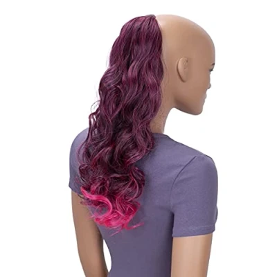 Imagen de CAISHA 50cm Postizo Trenza Coleta Extensión De Cabello Ondulado Negro Rosa HCB3 1