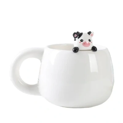 Imagen de I TOTAL® taza de cerámica con animales en el borde, para té o café (COW) 450 ml
