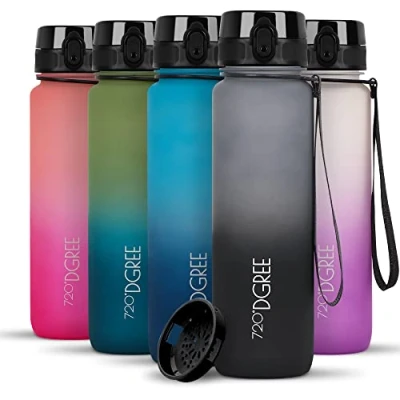Imagen de 720DGREE Botella Agua 1 Litro “uberBottle“ Tamiz Fruta, softTouch Sin BPA, Prueba de Fugas, Reutilizable Cantimplora, Water Bottle ideal para Deporte, Fitness, Gimnasio, Senderismo, Ciclismo