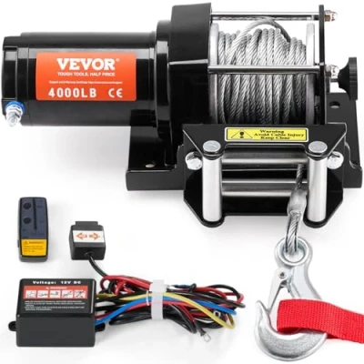Imagen de VEVOR cabrestante eléctrico capacidad de tracción 1814 kg 12 V CC con cable acero 7 hilos 118,7 cm control remoto inalámbrico y IP55 impermeable para remolque ATV UTV