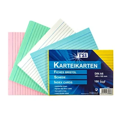 Imagen de TSI Tarjetas de cartulina (DIN A6, 100 unidades, a rayas), colores surtidos
