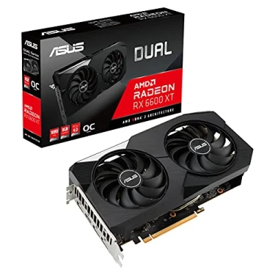 Imagen de ASUS Dual AMD Radeon RX 6600 XT OC Edition 8GB GDDR6 Tarjeta Gráfica Gaming (AMD RDNA 2, PCIe 4.0, GDDR6, HDMI 2.1, DisplayPort 1.4a, Ventilador Axial Tech Design, Tecnología 0db)