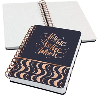 Imagen de SIGEL JN625 Jolie Libreta de espiral, Moonlight Melody, cuadriculado con puntos (impresión Dot), 120 g/m², 16,8 x 21,5 cm, tapa dura, 240 páginas, negro, beige, albaricoque