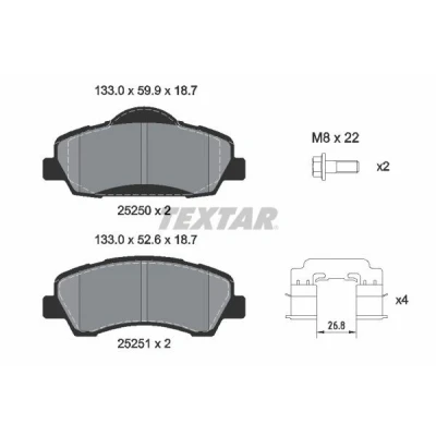 Imagen de TEXTAR 2525001 Juego de pastillas freno no preparado para indicador desgaste con tornillos pinza accesorios PEUGEOT: 308 II Hatchback