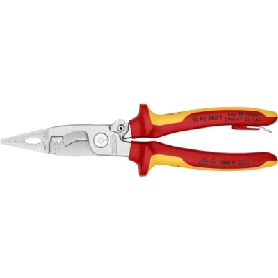 Imagen de Knipex Alicate para instalaciones eléctricas cromado, homologado por VDE; con anilla de fijación aislada e integrada colocar una protección anticaída 200 mm 13 96 T