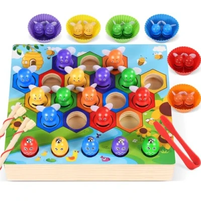 Imagen de Ophy Juguetes Montessori de Combinación Color para Contar Apilar Habilidades Matemáticas Y Clasificación Educativos con Tazas Pinzas Regalo Niños 2 3 4 5 Años Juego Pesca