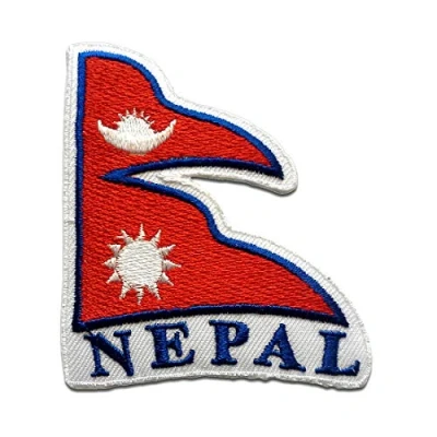 Imagen de Nepal Bandera Parches Termoadhesivos Bordados Aplique Para Ropa, Tamaño: 7,8 x 6,8 cm
