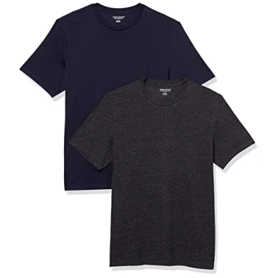 Imagen de Amazon Essentials Camiseta de Manga Corta, Cuello Redondo y Corte Ajustado Hombre, Pack 2, Azul Marino/Carbón Mezcla, L