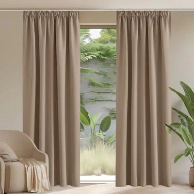 Imagen de PONY DANCE Cortinas Opacas Termicas Dormitorio 2 Piezas Salon Modernas Cortina Blackout Habitacion Ventanas para Riel, 167x228 CM, Moca