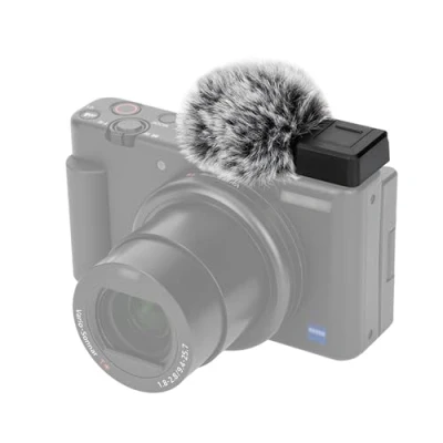 Imagen de JJC Adaptador de zapata fría con parabrisas, compatible cámaras Sony ZV E10 II, 1 E1, 1F, E10, Vlog, micrófono resistente al viento, parabrisas peludo (negro)