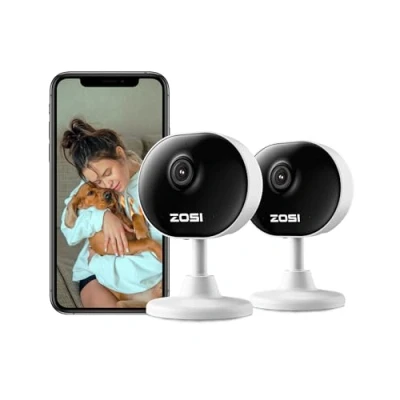 Imagen de ZOSI Cámara Vigilancia WiFi Interior IP Domicilio para Bebé/Mascota, 2MP 1080p, Detección de Movimiento, Visión Nocturna, Audio Bidireccional, 2pcs C688