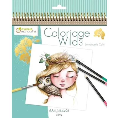 Imagen de Avenue Mandarine GY077C Un carnet à spirale Wild 28 pages imprimées colorier 20x20 cm (14 designs x 2) 250g, 3