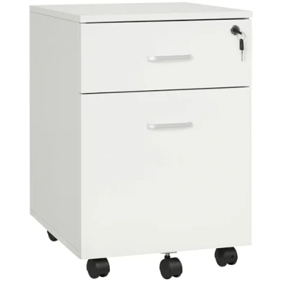 Imagen de Vinsetto Cajonera de Oficina con Ruedas Mueble Archivador 2 Cajones para Documentos en Tamaño A4 Cerradura y Llaves 40x49x58 cm Blanco