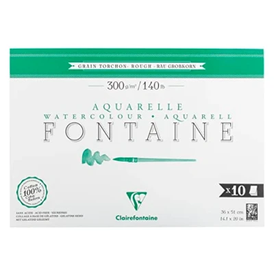 Imagen de Clairefontaine 975517C Bloc Pegado 1 Fuente Lateral 10 Hojas Papel Acuarela Blanco 100% Algodón Grano Paño De Cocina Calidad Profesional 36x51 cm 300g