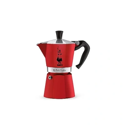 Imagen de Bialetti Moka Cafetera espresso para estufa, hace café italiano real, 6 tazas, aluminio, rojo, 270 ml