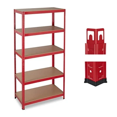 Imagen de Relaxdays Estantería de Carga Pesada, 875 kg, Cinco estantes, Ensamblable, Despensa, Garaje, 180x90x45 cm, Rojo