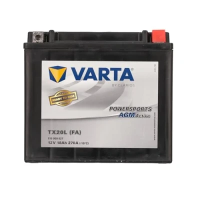 Imagen de VARTA Batería de moto 18 Ah / 270 A Powersports Active AGM, larga vida útil, precargada, sin mantenimiento, adecuada para motos, scooters, quads, motos acuáticas y motonieves, negra