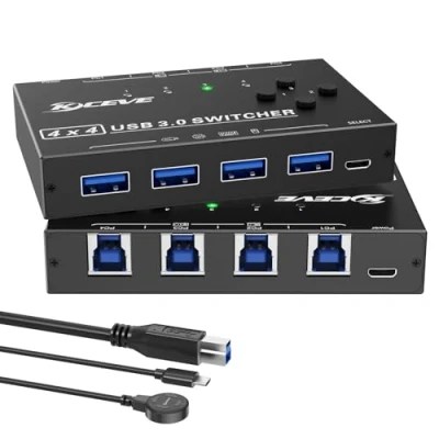 Imagen de USB 3.0 Switch 4 PC, YOUTINGHDAV in out 3.0, Selector para PC y teclado, ratón, impresora, con mando a distancia cable cables B