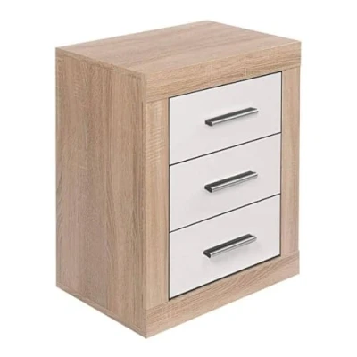 Imagen de SHIITO Mesita de Noche con 3 Cajones Ideal para Dormitorios Color Cambrian Blanco 60 x 50 34,6 Modelo Bono