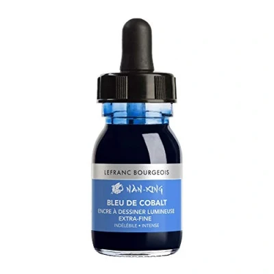 Imagen de Lefranc Bourgeois 301279 Nan King Tinta para dibujo o escritura a mano, botella de 30 ml con pipeta, color azul cobalto