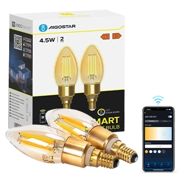 Imagen de Aigostar Edison Bombillas Alexa LED E14 Inteligentes 4.5W 470LM WIFI Bombilla Vintage C35 Filamento Regulable 2700K 6500K, compatible con Alexa/Google Home. ámbar 2 pack
