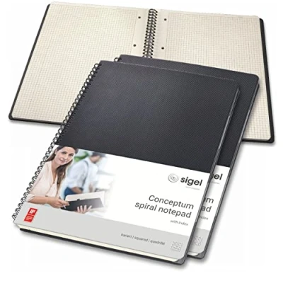 Imagen de SIGEL CO840 Cuaderno espiral, 24.6 x 30.1 cm, cuadriculado, Hardcover, negro, con separadores, 3 unidades Conceptum