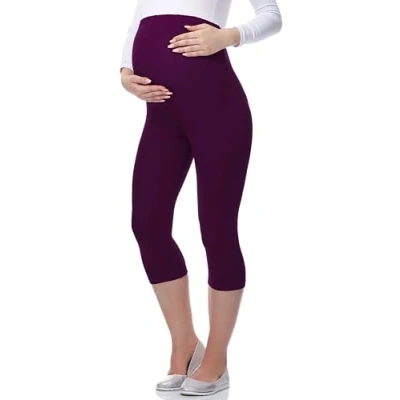Imagen de Be Mammy Premamá Leggins 3/4 Mallas Pirata de Embarazo Lactancia Maternity Leggings Capri 03 (Ciruela, M)