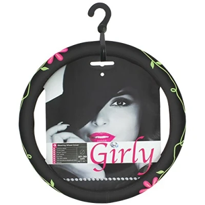Imagen de SUMEX 2505090 Funda Volante Terciopelo Flower Power, Color Negro, 38 cm