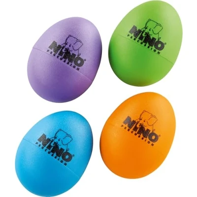 Imagen de Nino Percussion NINOSET540 2 Maracas, 4 unidades, diseño de huevo, Morado, Berenjena/Verde, Hierba/Naranja/, Azul Cielo