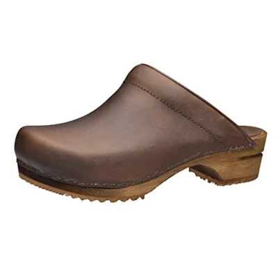 Imagen de Sanita Chrissy Zuecos Abiertos Producto Artesanal Original para Mujer de Piel con Suela Madera Marrón Oscuro 41 EU