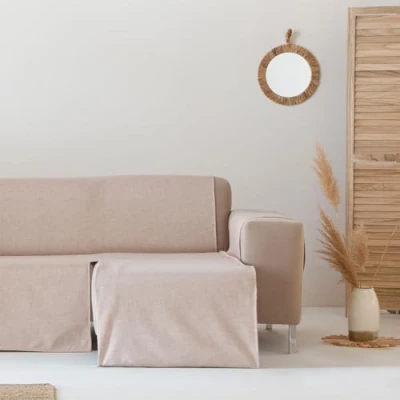 Imagen de GAMUSI Funda Sofa Chaise Long Impermeable Antimanchas Cubre sofá Longue 200 cm Brazo Derecho, Color Beige