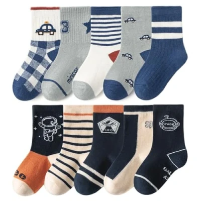 Imagen de FedMois Calcetines Algodón Invierno de Niño y Niña Pack 10, Automóvil &amp; Astronauta, Talla 27 30