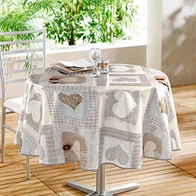 Imagen de Douceur d&#039;Intérieur Mantel Redondo (0) 160 CM PVC Imprime Cosy, Cloruro de polivinilo, Acogedor Corazón