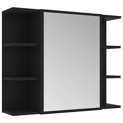 Imagen de vidaXL Armario de Espejo Baño Aseo Almacenamiento Almacenaje Mueble Estante para Lavadero Ordenado Robusto Estable Contrachapada Negro 80x20,5x64cm