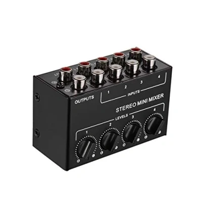 Imagen de Btuty Mezclador de audio estéreo con entradas RCA 4 canales Controles volumen separados Full Metal Shell Mini