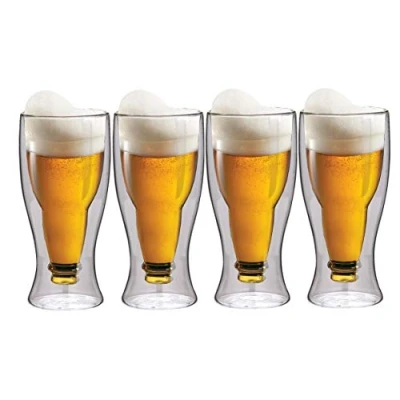 Imagen de Maxxo Tazas de Cerveza Doble Pared 4X 350 ml Vasos Vidrio Térmico Borosilicato Hecho a Mano con Efecto Flotante Botella Invertida