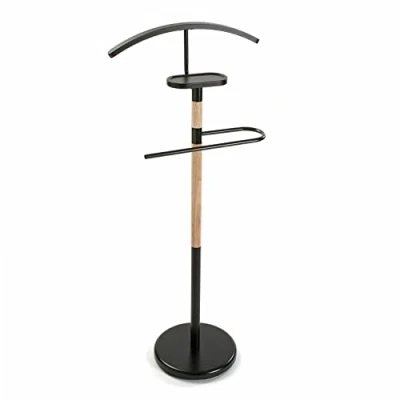 Imagen de Versa Holstebro Galán de Noche Moderno Multifuncional con 2 Perchas o Colgadores para Ropa Hombre Mujer, Medidas (Al x L An) 112 28,8 46,5 cm, Metal y Madera, Color Negro