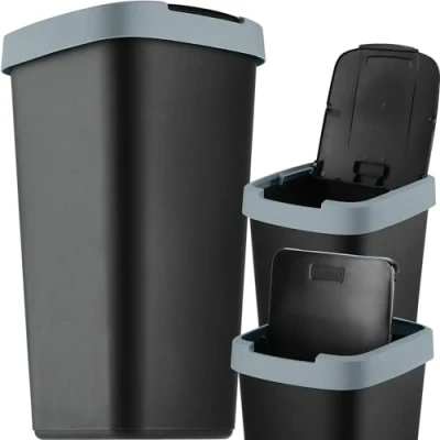 Imagen de KADAX cubo de basura 25 litros, con tapa basculante, para separación basura, cesta plástico resistente, (negro/gris oscuro)