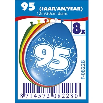 Imagen de Folat 95 Año Globos para Fiesta Decoración Multicolor 12In/30cm 8 piezas