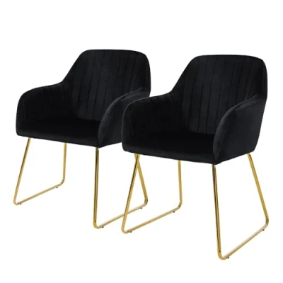 Imagen de ML Design Juego de 2X Sillas Comedor Negras Asiento Ergonómico Acolchado Tapizado Terciopelo, Patas Metal Dorado Sillón Diseño Moderno para Mesa Salón Escritorio Dormitorio o Cocina